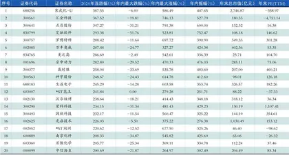 2024年A股涨幅、跌幅前20只股票