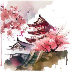 樱花与古寺